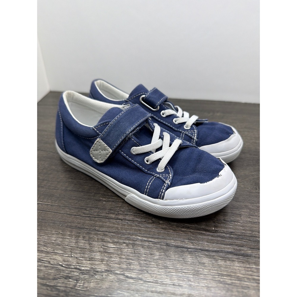 Footmates Canvas Sneakers Kids Size 1 Navy Blue Hook Loop Classic *Flawed
